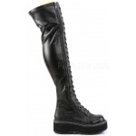 Emily Black Low Heel Thigh High Gothic Platform Boots