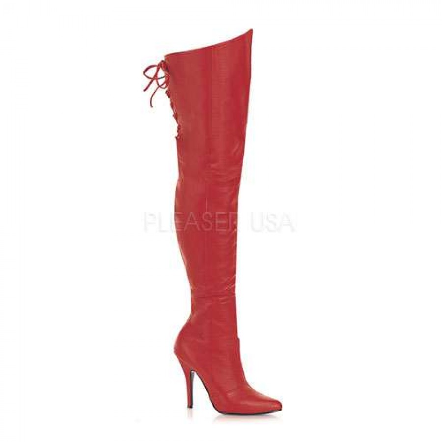 womens red leather knee high boots