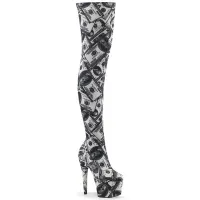 Adore Money Print Thigh High Platform Boots