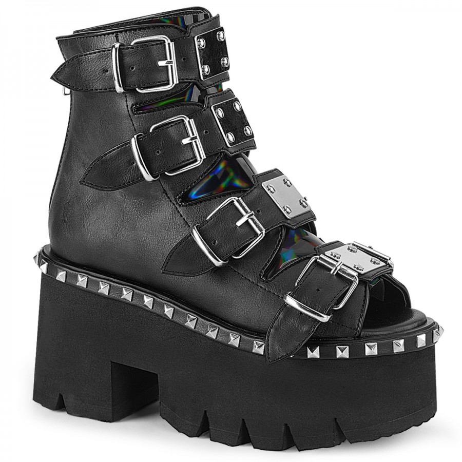 Ashes Womens Black Gothic Platform Sandal with Buckles