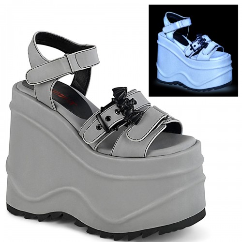 Bat Buckle Wave Platform Grey Platform Sandal