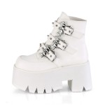 Ashes Bat Buckled White Ankle Boots