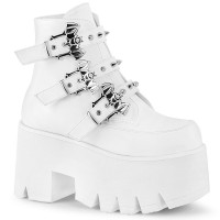 Ashes Bat Buckled White Ankle Boots