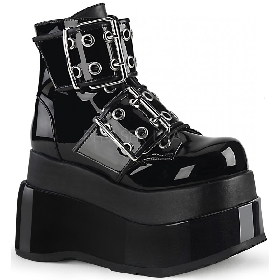 black shiny platform boots