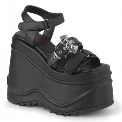 Bat Buckle Wave Platform Black Platform Sandal