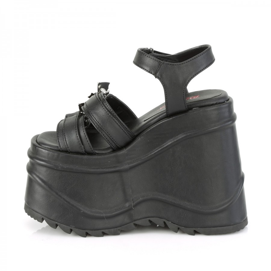black platform buckle sandals