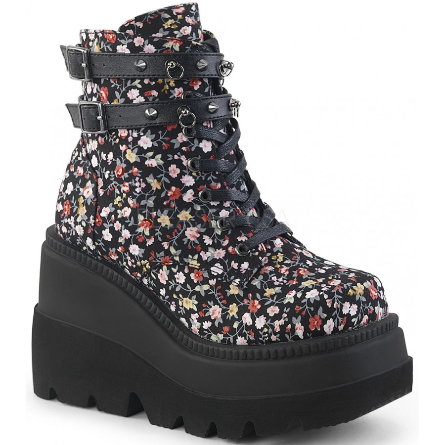 black floral ankle boots