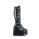 Swing Buckled Black Hologram Womens Platform Boots