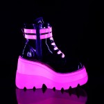 Black and Neon Pink Wedge Heel Womens Ankle Boots