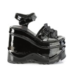 Bat Buckle Wave Platform Black Patent Platform Sandal