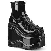 Wave Platform Black Patent  Platform Ankle Boots