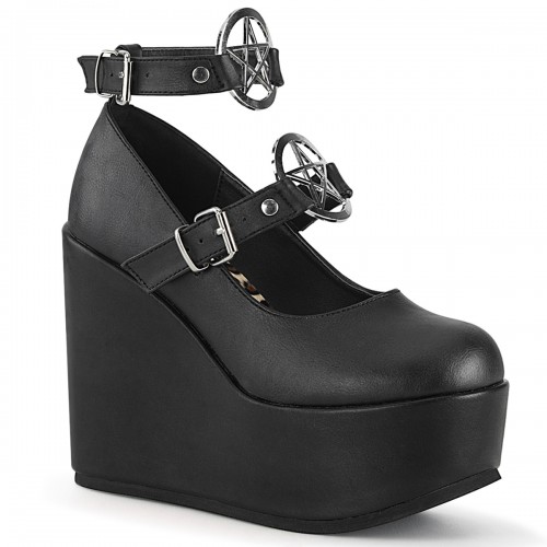 Poison Pentagram Black Gothic Wedge Mary Jane