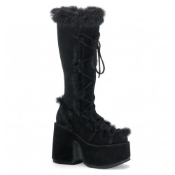 Black Faux Fur Camel-311 Platform Knee Boot