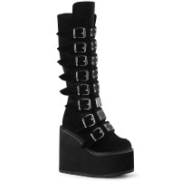 Black Velvet Swing Buckled Womens Platform Boots