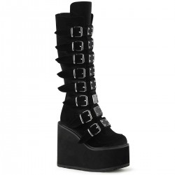 Black Velvet Swing Buckled Womens Platform Boots