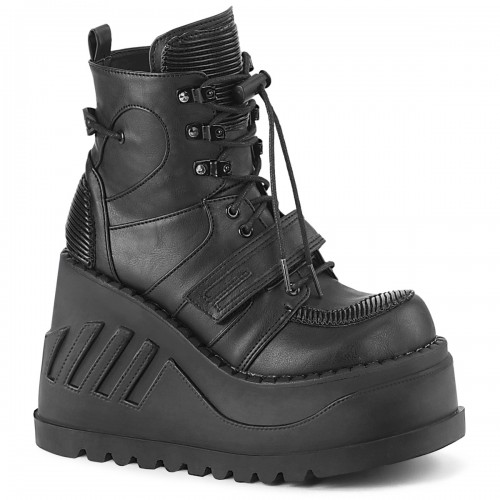 Stomp Black Cybergoth Wedge Ankle Boots