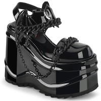 Wave Platform Black Patent Chained Bat Platform Sandal