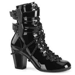 Coffin Buckled Granny Gothic Black Patent Ankle Boots