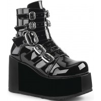 Buckled Concord Black Patent Platform Ankle Boots