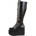 Buckled Concord Wedge Platform Black Boots