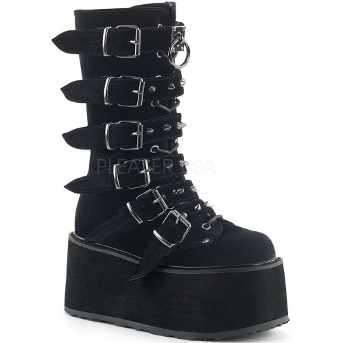 Damned Black Velvet Buckled Gothic Boots for Women