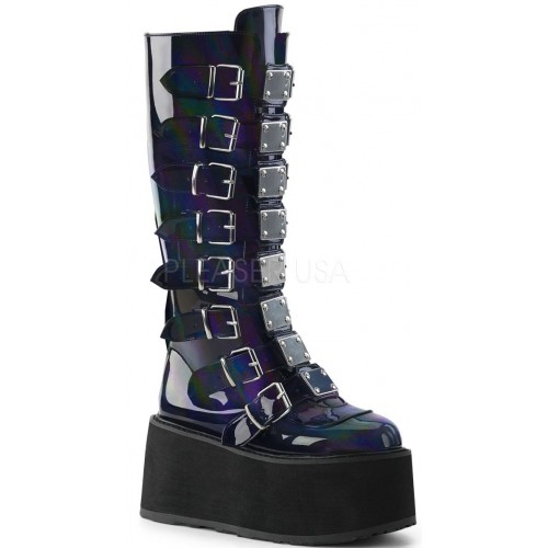 Damned Black Hologram Gothic Knee Boots for Women