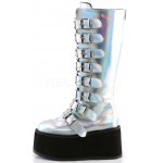 Damned Silver Hologram Gothic Knee Boots for Women