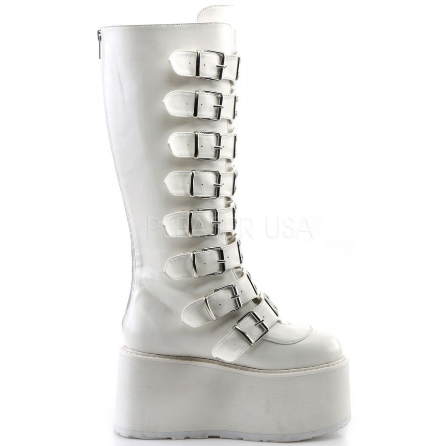 Damned White Gothic Knee Boots for Women| Platform Goth Boots