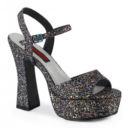 Dolly Black Glitter Platform Chunky Heel Sandal