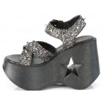 Dynamite Star Womens Platform Black Glitter Sandal
