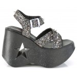 Dynamite Star Womens Platform Black Glitter Sandal