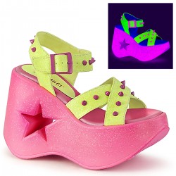 Dynamite Star Neon Lime and Pink Platform Sandal