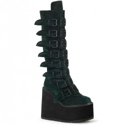 Emerald Green Velvet Swing Buckled Womens Platform Boots