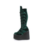 Emerald Green Velvet Swing Buckled Womens Platform Boots