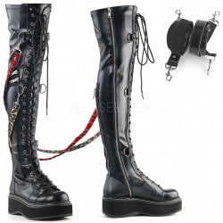 Emily Bondage Strap Low Platform Thigh High Gothic Boots