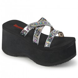 Funn Studded Silver Hologram Flatform Slide