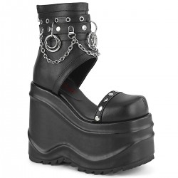 Wave Black Platform Sandal Bootsies with Chain