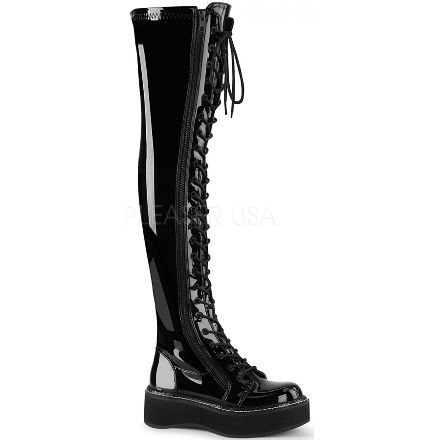 patent knee high boots