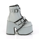 Grey Reflective Chained Camel Chunky Heel Platform Boots