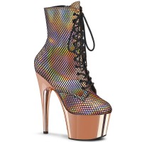 Adore Rose Gold Hologram Fishnet Ankle Boots