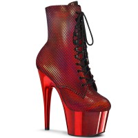 Adore Red Hologram Fishnet Ankle Boots