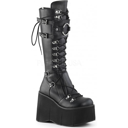 Kera Black Platform Knee High Buckled Boots