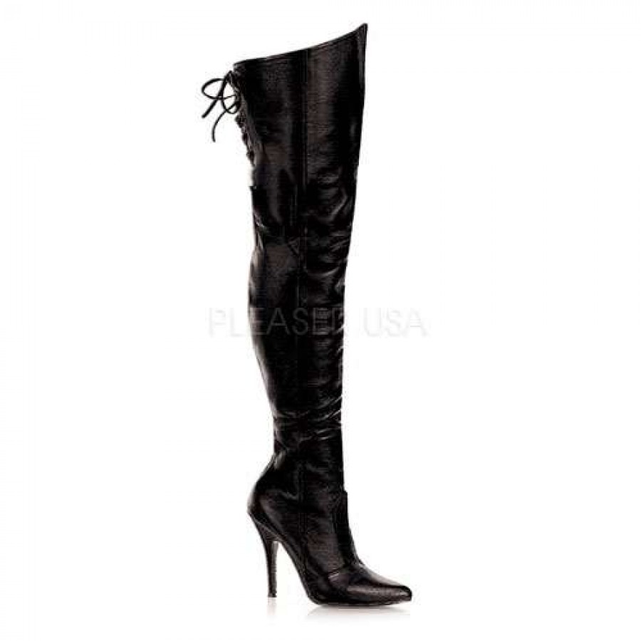 Legend Black Lace up Back Leather Thigh High Boot