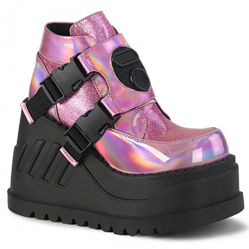 Stomp Pink Hologram Wedge Ankle Boots