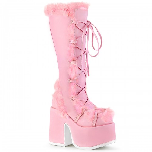 Pink Faux Fur Camel-311 Platform Knee Boot