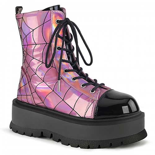 Spiderweb Pink Hologram Slacker Ankle Boots