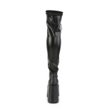 Camel Thigh High Chunky Platform Boots - Black Matte