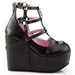 Pentagram Charm Poison Black Cage Wedge Gothic Shoes