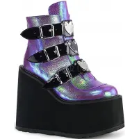 Purple Iridescent Platform Wedge Ankle Boots