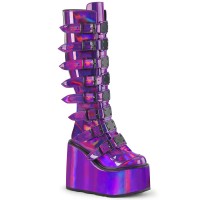 Swing Buckled Purple Hologram Womens Platform Boots